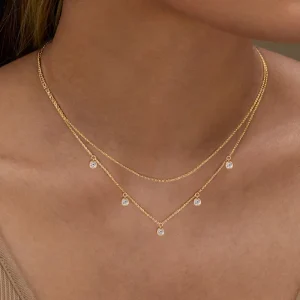 On Sale Low Price Hot Deal Fashion Jewelry 925 Silver 4mm Round Moissanite Double Chain Lariat Chokers Necklaces for Women
