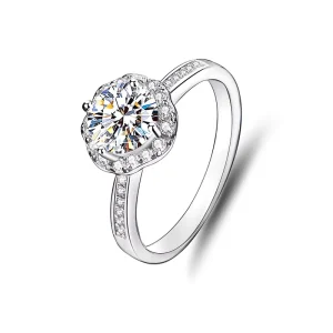 One Carat Exquisite Zircon Ring S925 Pure Silver Women’s Fashion Proposal Diamond Ring