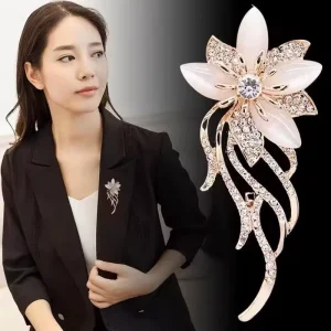 Opal Flower Brooches Diamond Brooches Pins Alloy Jewelry Plating Lapel Pin Corsage Clothes Accessories for Women Gift