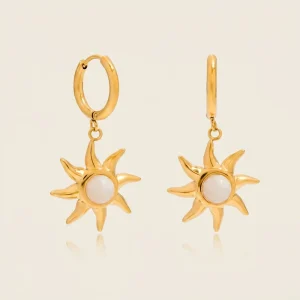 Opal Sun Pendant Earrings for Women Stainless Steel 18K Gold Color Plated Fashionable Jewelry for Everyday Wear
