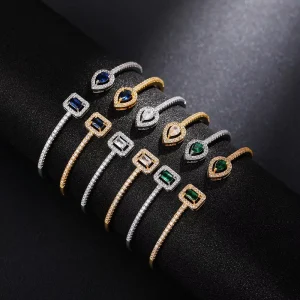 Open Full Rhinestone Crystal Leaf Charm Bracelet for Women