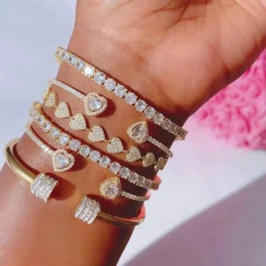Open Heart Cuff Bracelet for Women Gold Silver Plated Punk Streetwear Jewelry Ready Stock Factory Direct Supply