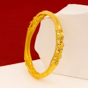 Open Work Flower Design 24K Gold Plated Alloy Women’s Trendy Versatile Bangle