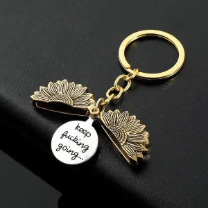 Open close Sunflower Letter Engraved Custom Logo Fashionable Alloy Necklace Keychain Jewelry