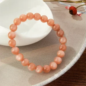 Orange Moonstone Sunstone 8mm Round Bead Bracelet Natural Crystal Fashion Women Jewelry