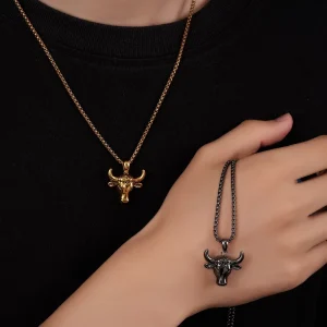Original Design 12 Zodiac Cow Stainless Steel Necklace Men’s Fashion Trend Personality Pendant Neckchain Women’s Joker Jewelry