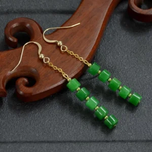 Original Design Jadeite Hetian Jade Alloy 14K Gold Plated Hoops Ethnic Style Fashionable Unique Women’s Earrings Jade