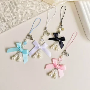 Original Design Sweet Girl Heart Bow Light Keychain PVC Mobile Phone Pendant Student Gift Chain