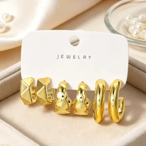 Original Gold 3PCS Earrings Set Minimalist CCB Geometric Cool Style Versatile Dainty Jewelry for Women Daily Wear