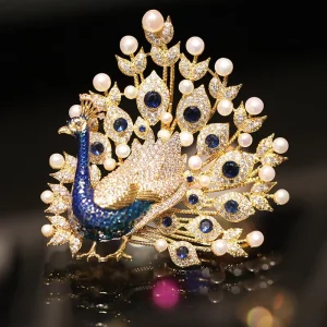 Original High-end Brand Jewelry Luxury Fashion Zircon Natural Pearl Peacock Animal Brooch