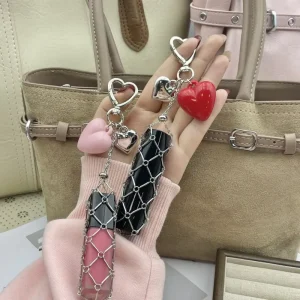 Original Metal Stainless Steel Bag Pendant Hand Scream Lipstick Mesh Bag Heart Keychain Pendant Accessories Women Girl