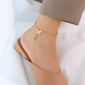 Original Supplier 18K Gold Plated Butterfly Leg Chain Fashion Jewelry Anklets for Women