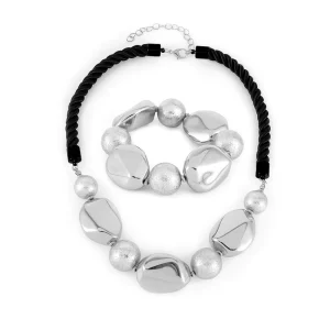 Oval Irregular Unique Stone Bangle Necklace Set Bold Statement Making Style