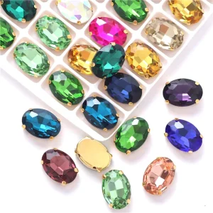 Oval Shape Crystal Gold Claw Glass Crystal Hand Sewing Rhinestones for DIY Dress Wedding Garment Accessories