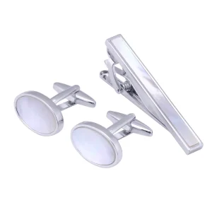 Oval Shape Mother Pearl Elegant Cufflinks Tie Clips Custom Men Suit Shirt Fashion Accessory Wedding Tuxedo Trendy Gift