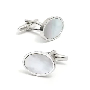 Oval Shape White Mother Pearl Shell Cufflinks Custom Mens Suit Shirt Fashion Accessory Wedding Tuxedo Trendy Jewelry