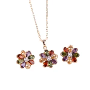 Overseas Fashion Zircon Necklace Earring Jewelry Set