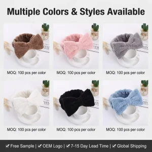 Oversized Bow Hair Band Teddy Fleece Material Non Slip Comfort Fit Ethical Sourcing Free Sample 7 Day Lead Time
