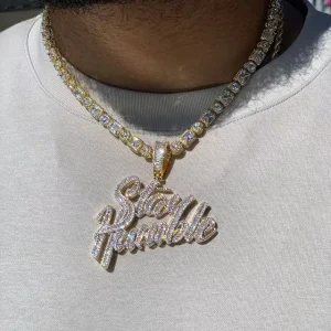 Oversized Letter Pendant Necklace Iced Out CZ Hip Hop Rapper Jewelry for Men Streetwear