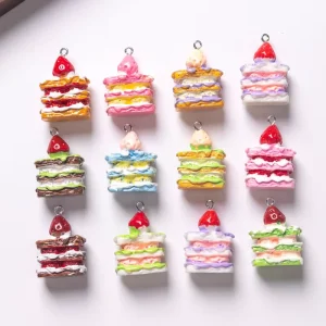 P301T Resin Cake Charms Strawberry Layered Dessert Pendants for DIY Earphone Keychain Bag Jewelry Making
