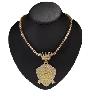 PD3007 Shield Crown Pendants With Tennis Chain Stit Koruna Privesky s 5 mm Tenisovy Retez Nahrdelniky Damske Vyroci Darky