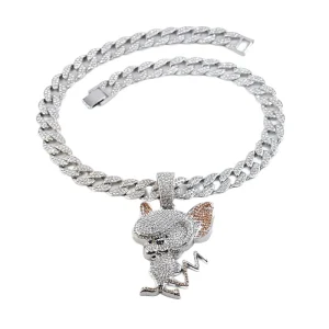 PD3116 Iced Fashion Jerry Cat Pendant With 15mm Cuban Link Chain Accessory New Alloy Cartoon Necklace Jewelry