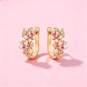 PLDYJ011 DA Floral Shiny Polished Bloom Petal Design Stud Earrings for Women