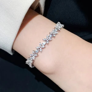 PT950 Kevlar Cultivated Diamond Victoria High end Stacked Bracelet Four leaf Clover Full Diamond Ring Women Gift