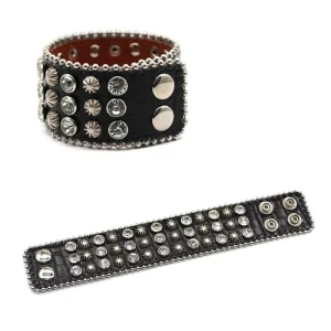 PU Bracelet Men’s and Women’s Rivet Four in One Button Punk Style Crystal Rhinestone Fashion Accessories