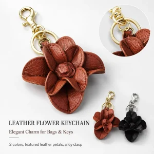 PU Leather Camellia Flower Keychain Fashion Bag Charm Pendant Cute Women Handbag Backpack Car Hanging Ornament Gift
