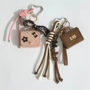 PU Leather Carabiner Keychain with Mirror and Lip Balm Organizer