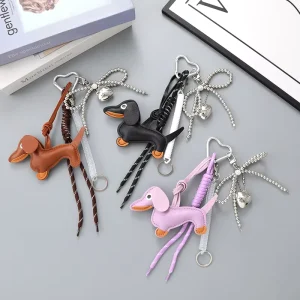PU Leather Cartoon Dachshund Dog Keychain Luxury Bag Charm Fashionable Accessory Bag Decoration