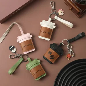 PU Leather Coffee Cup Keychain Cute Drink Shaped Bag Charm With Strap Durable Mini Coffee Lover Key Fob For Car Keys & Handbags