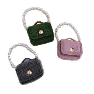PU Leather Coin Holder Keychain with Zinc Alloy Pearl String Mini Backpack