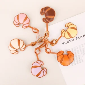 PU Leather Croissant Bag Charms Croissant Keychain Cartoon Keyring Hanger Fashion Charms for Bags