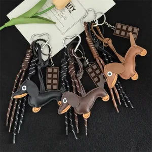 PU Leather Dog Bag Charm Y2K Cute Sausage Dog Hanging Keychain Accessories for Money Bag Car Fashion Gift for Dog Lovers