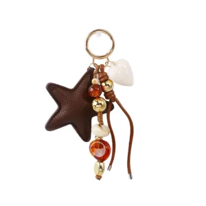 PU Leather Five Pointed Star Hand Woven Beaded Bag Cute Keychain Charm High End Keychain