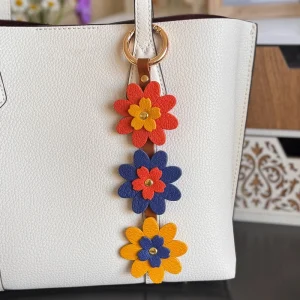 PU Leather Handbag Flower Charm Leather Flower Bag Charm Handmade Colorful Floral Purse Accessory