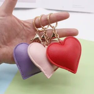 PU Leather Heart Shape Keychain Fashion Bag Charm Decorated Love Peach Car Pendant Cute Heart Key Ring Accessories