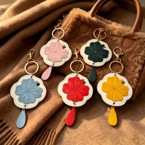 PU Leather Lotus Leaf Bag Charm Personalized Floral Keychain Pendant for Women Handbags Student Gifts