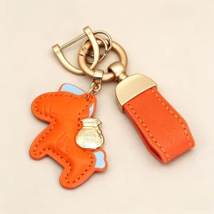 PU Leather Lucky Horse Keychain With Metal Money Bag Charm Auspicious Wealth Mascot Car Key Ring Women Bag Pendant Gift