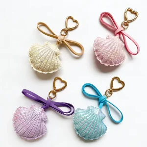 PU Leather Ocean Series Shell Keychain Charm Bag Charm Heart Shaped Keychain Charm