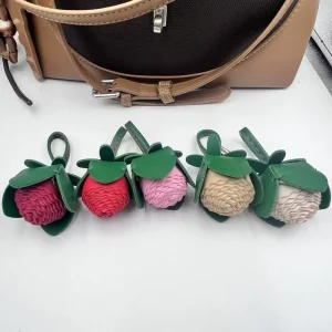 PU Leather Rose Design Flower Bag Charm With a Strap Fashion Flower Pendant Fashion Handbag Decoration Gift