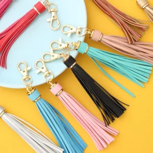PU Leather Tassel Keychain Long Tassel Silicone Bead Bracelet Accessories Bag Charm
