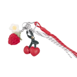 PU Light Weight Cartoon Fashion Pom Balls Heart Bow Pendant Cherry Strawberry Keyring Bag Charms Accessories Decor Keychain
