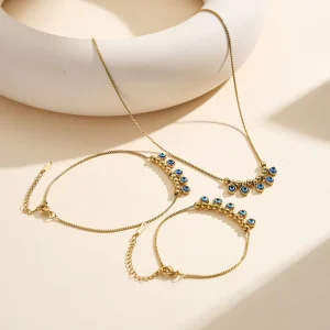 PVD 18K Gold Plated Stainless Steel Bridal Fine Jewelry Set Necklace Bracelet Anklet for Women