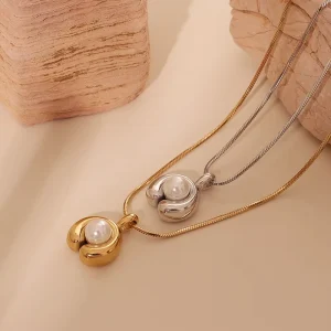 PVD Gold Plated Necklace Tarnish Free Pearl Necklace Stainless Steel Pendant Necklaces for Women