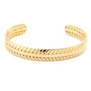 PVD Gold Plated Stainless Steel Cuff Bracelet Twisted Wheat Texture Tarnish Free Fashion Jewelry