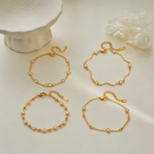 PVD Gold Plated Stainless Steel Dainty Cubic Zircon Chain Link Bracelets Fashion Crystal Bracelet for Girls