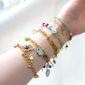 PVD Non Tarnish Waterproof 18K Gold Plated Geometric Charm Stone Natural Stainless Steel Trendy Gift Bracelet Stack